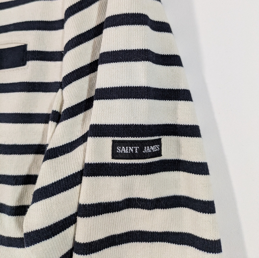 Saint James Atelier Navy Off White Striped Cardigan Zip Up Cotton Zip Up Size 12 - Picture 7 of 15